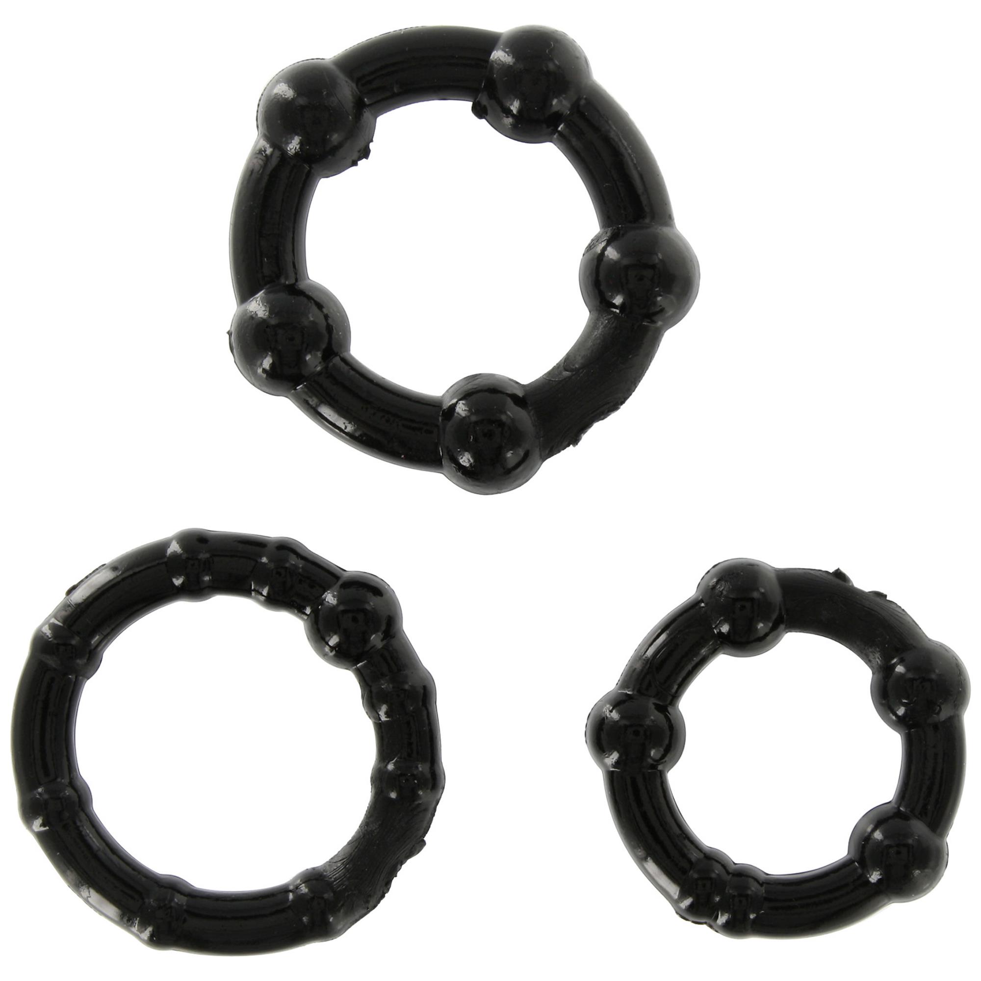 Stay Hard Rings 3 Piece Set sort - tre strækbare penisringe i stigende størrelser