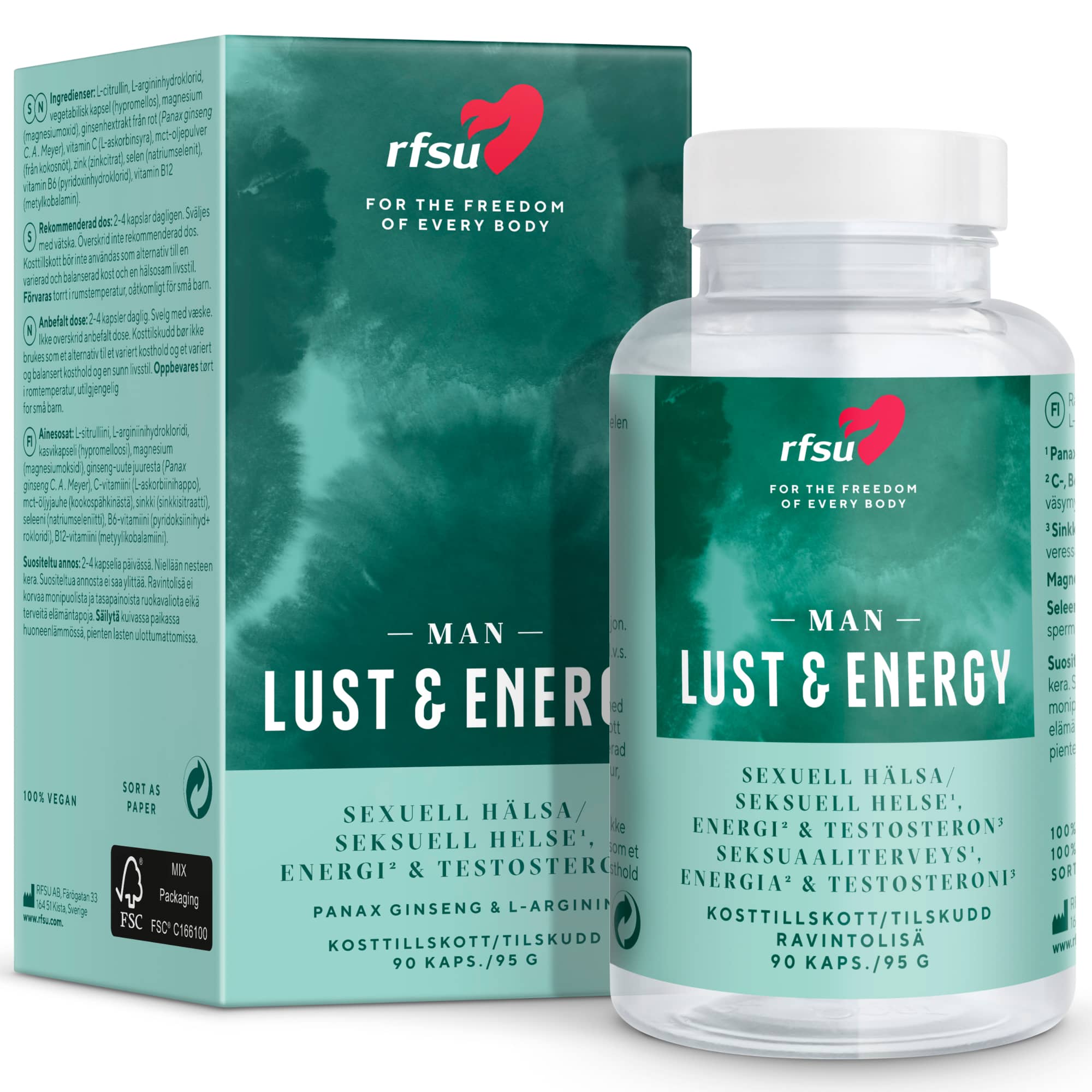 RFSU Lust & Energi Kosttilskud til mænd, produktfoto