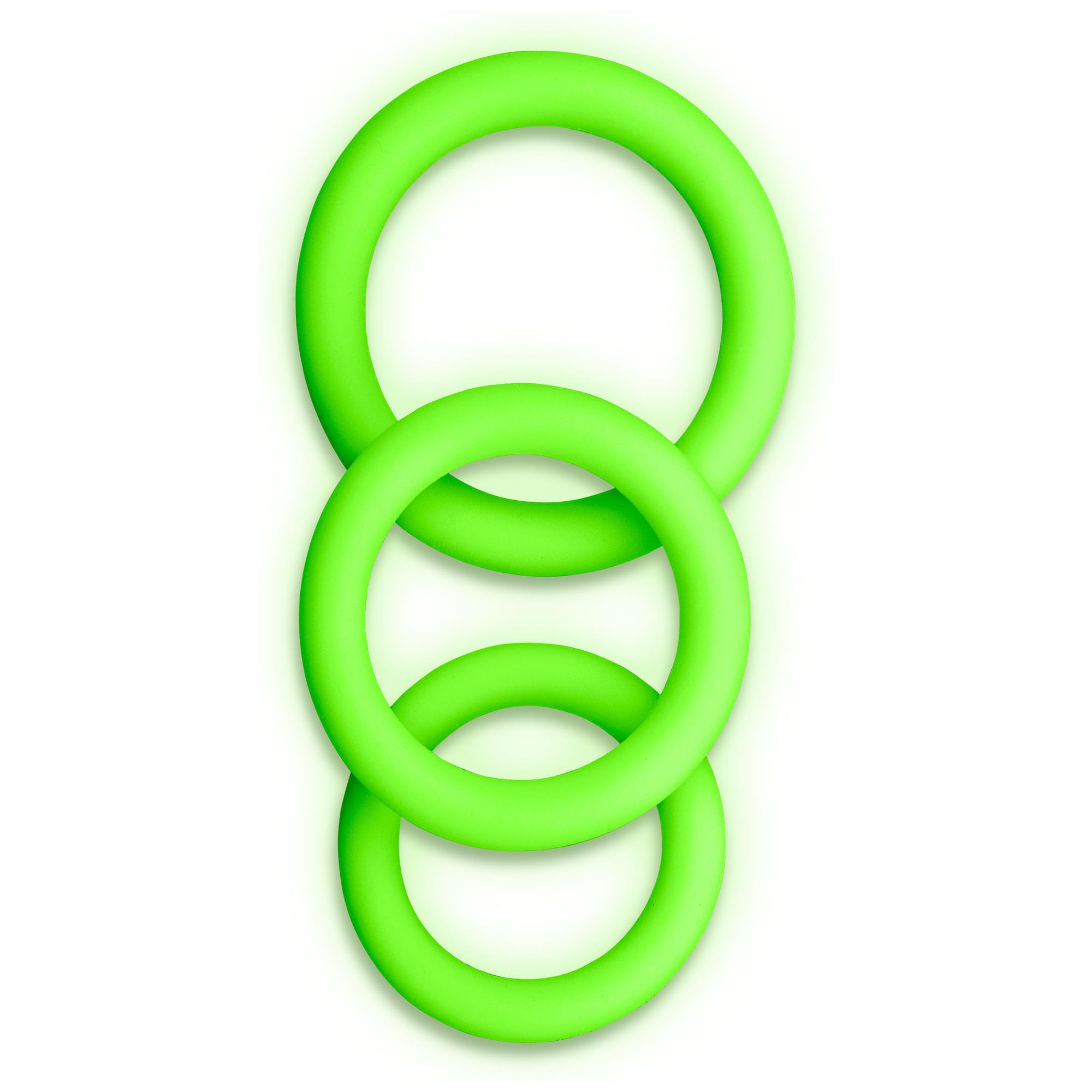 Ouch 3 pcs Cock Ring Set Glow in the Dark – tre penisringe der lyser i mørket