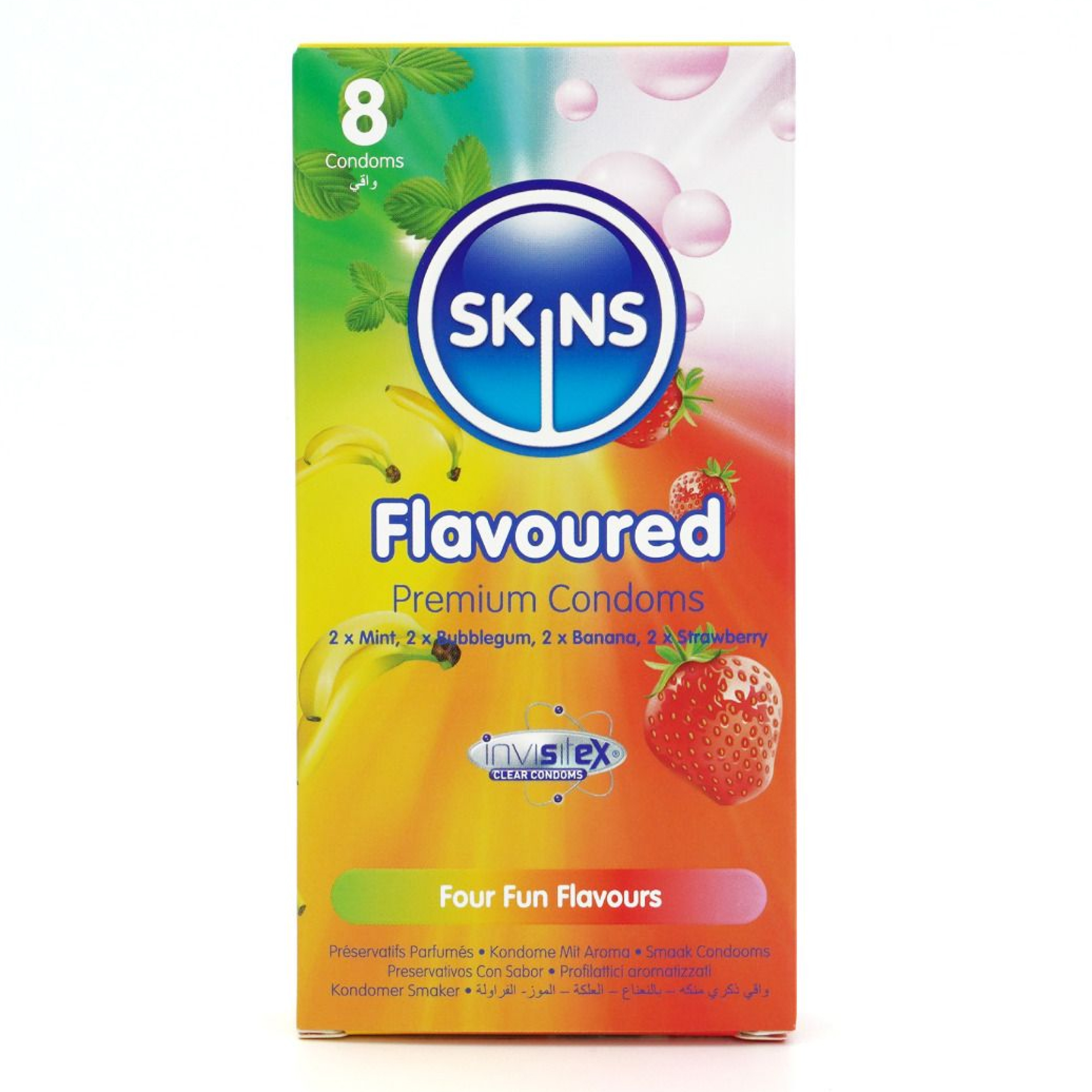 Skins Condoms Flavours 8-pack med fire smagsvarianter