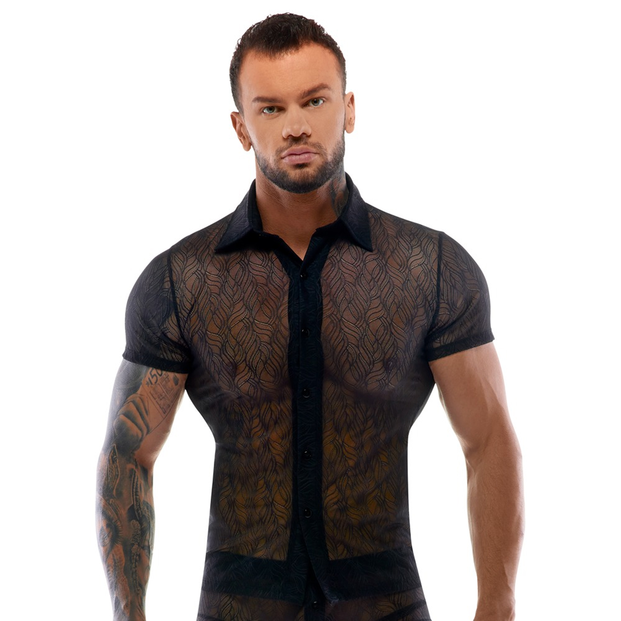 Svenjoyment Men's Shirt Buttons Transparent størrelse L – transparent herreskjorte med knaplukning