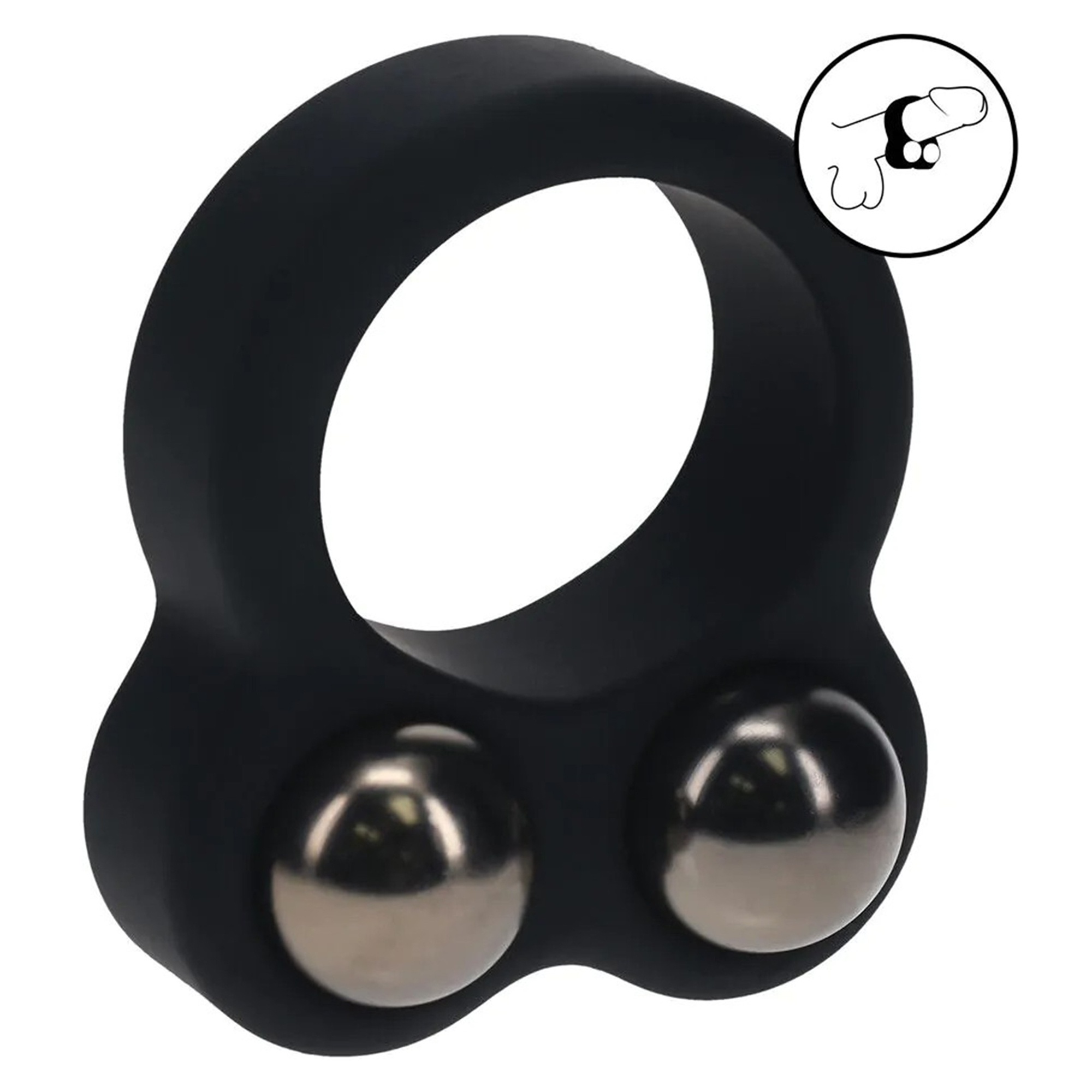 Levelz Liquid Silicone Double Weighted Ball Cockring i sort flydende silikone