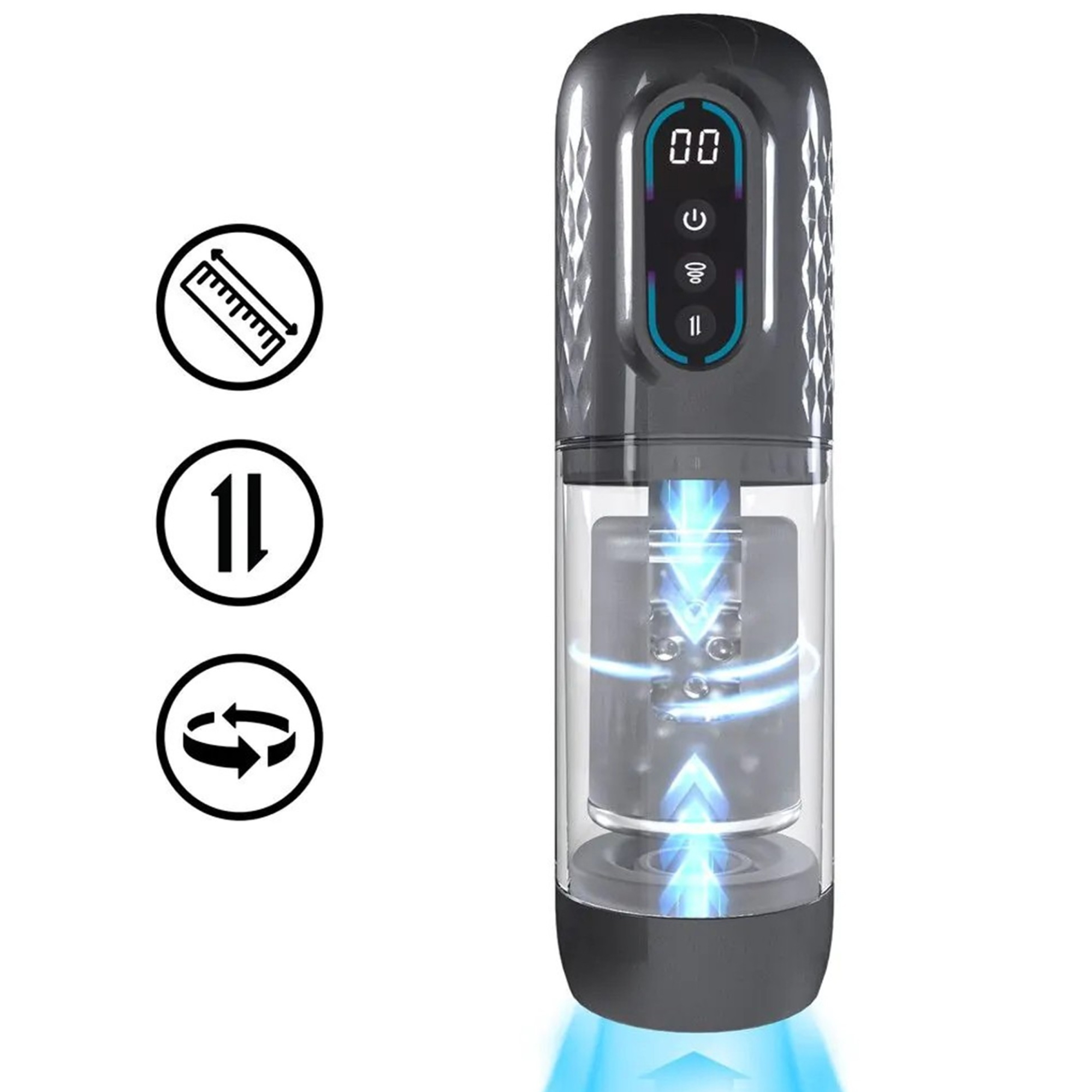 Pumped Vortex Suction Rotation and Thrusting Masturbator i gun metal farve