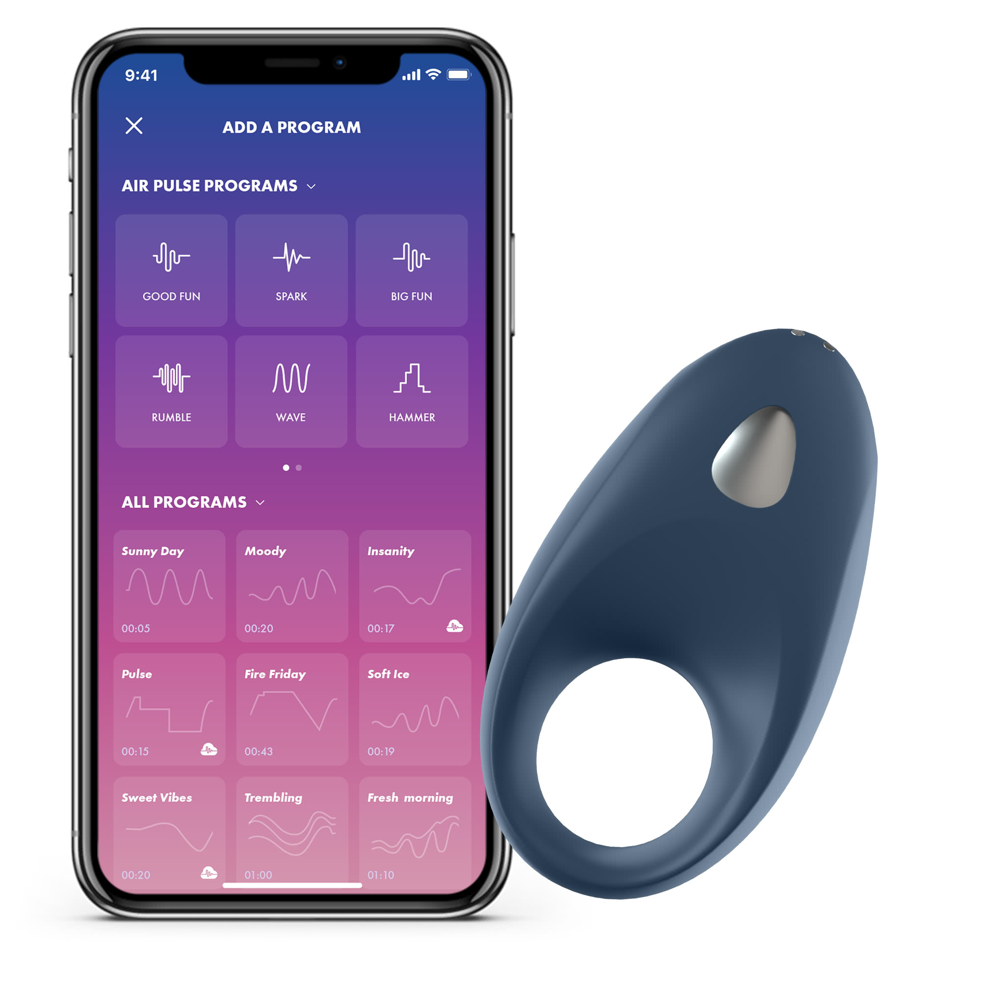 Satisfyer Mighty One vibrerende penisring set fra siden