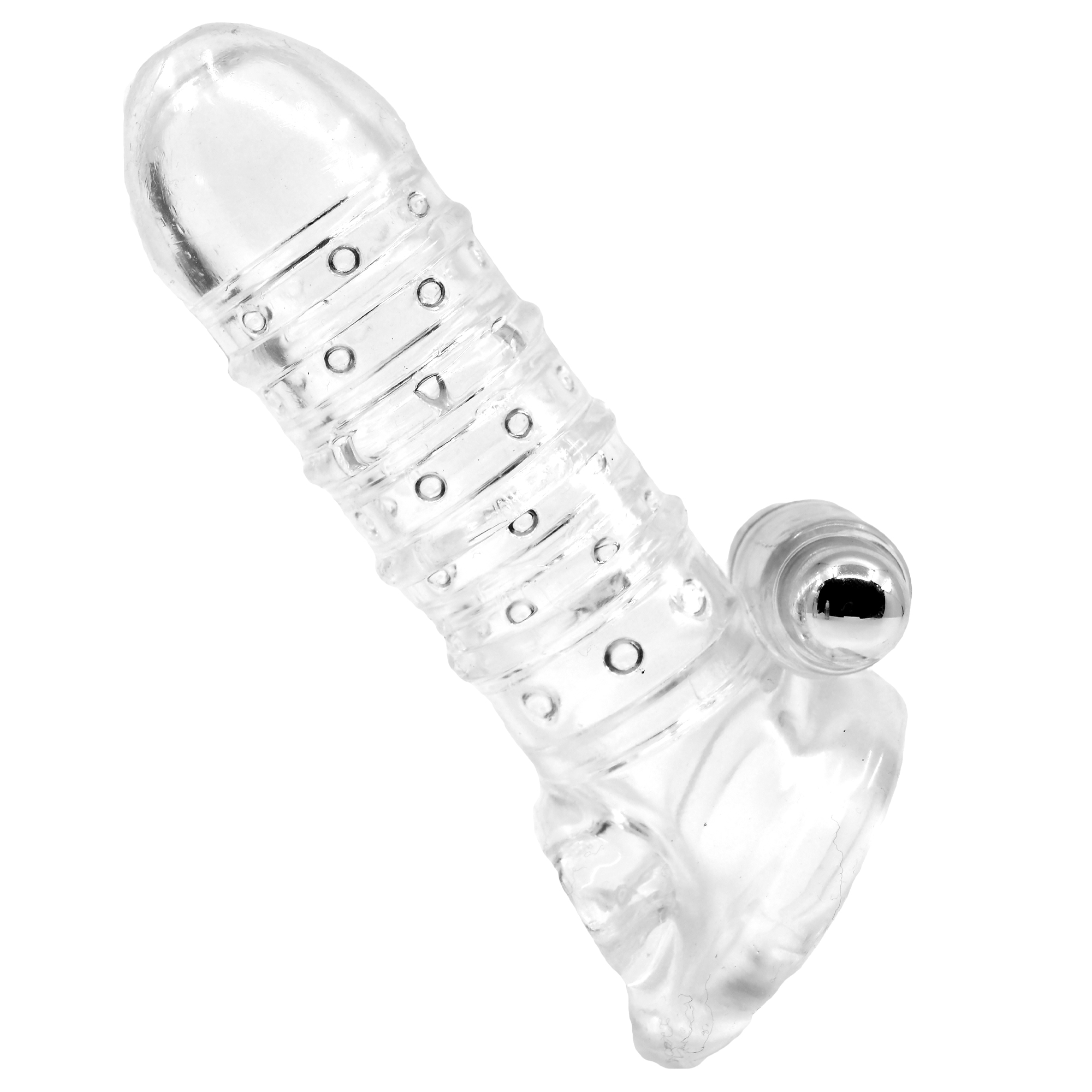 Ribbed Cock Extension Clear fra Cock Master – gennemsigtigt penis-overtræk med riflet struktur